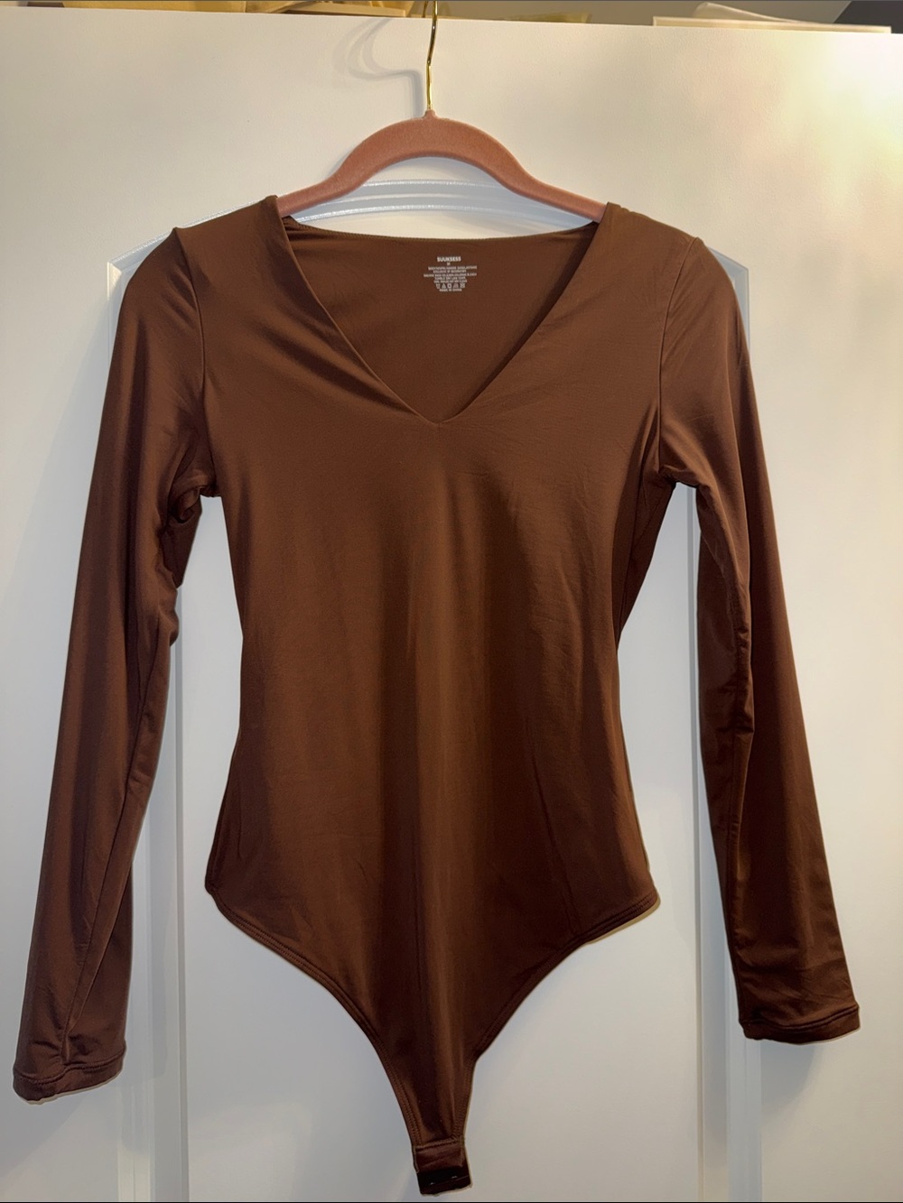 Slim V-Neck Long Sleeve Brown Bodysuit
